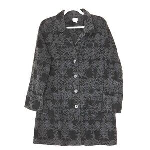 J. Jill Black Floral Corduroy Chore Style Longline Button Jacket M Lightweight